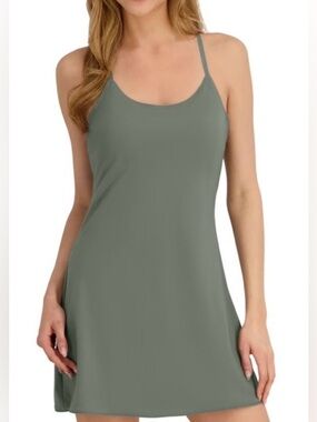 Outdoor Voices Exercise Dress Forest/Olive Green | Built-In Shorts Size XS